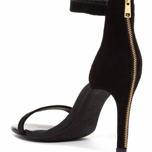 Joie Shoes - Joie Abbott Sandals Black Suede Back Gold Zipper Ankle Strap 7.5